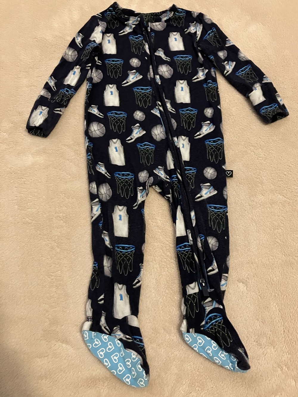 LEV Baby 6-9M Bamboo Basketball Sports Zipper Footie Pajamas